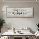 Home Is Where My Boys Are Wood Plaque Sign - 40 x15 Inch Rustic Wall Art for Living Room, Bedroom, Farmhouse Wall Decoration, Ready to Hang Family Decor (White)