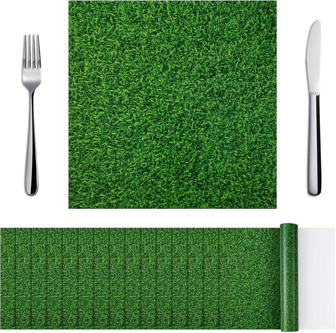 Yinder 50 Pcs Disposable Paper Grass Mat Square Fake Grass Placemats Green Grass Print Paper Placemats for Farmhouse Garden Celebration Indoor Outdoor Softball Golf Party Decor, 11.8 x 11.8 Inch