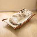 3-in-1 Extra-Large Cat Scratcher Bed with 3 Interactive Sisal Balls, Solid Wood Scratching Post Lounge with Toy, Sturdy Hammock for Large Cats to Sleep, Scratch & Play