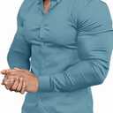 Mens Muscle Fit Dress Shirts Athletic Slim Fit Long Sleeve Stretch Casual Button Down Shirt (Large, Blue Grey)