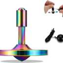 Rope Metal Spinning Top, High Performance Precision Stainless Steel Kill Time Anti-Gravity Perfect Balance Gyroscope, Spins Forever Exceed 10 Minutes Relieve Stress Toy (S/Iridescent Pro)