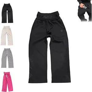 Double Waisted Sweatpants Men Y2k Wide Leg Baggy Sweatpants Loose Star Embroidery Hip Hop Pants Drawstring Gym Joggers Size M, Black