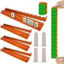 Upgraded Version,Mahjong Racks with Pushers,18 Inch,Wooden American Mahjong Tile Pushers and Racks Set of 4, with 4 Mahjong Racks Drawstring Bag, Mahjong Accessories（Brown）