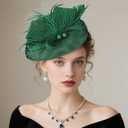 DRESHOW Fascinators Hats for Women Tea Party Hat Vintage Derby Pillbox Kentucky Hat Church Cocktail Headwear (Green)