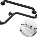Black Inside Corner Grab Bar 16x16 Inch w/Knurled Grab Bar 20 Inch, Zepolu Stainless Steel Angled Bathroom Grab Bars, Wall Mounted L-Shaped Safety Shower Toilet Handrail for Seniors Disabled