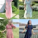 MEROKEETY Women's 2025 Summer Puff Sleeve Smocked Floral Dress Crewneck Lace Flowy Tiered Midi Dresses (Pink, S)