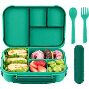 Lunch Box Kids,Bento Box Adult,Leakproof Lunch Containers for Adults/Kids/Toddler,1200ML-4 Compartments bento Lunch box with Utensil,Microwave & Dishwasher & Freezer Safe (Green)