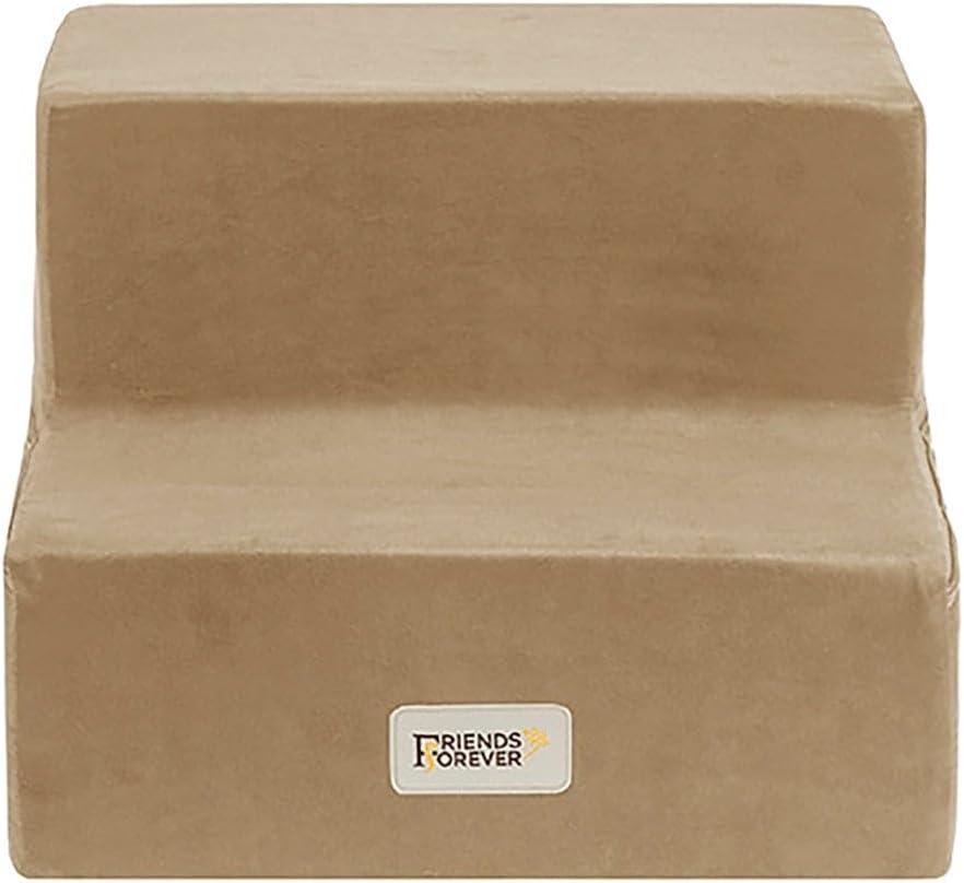 Friends Forever Milo Folding Dog Stairs for Indoor, Premium Foam Pet Steps, Safe, Comfortable Ladder, Helpful Ramp for Smaller and Older Pets, Machine Washable Removable Cover, 2 steps, Khaki