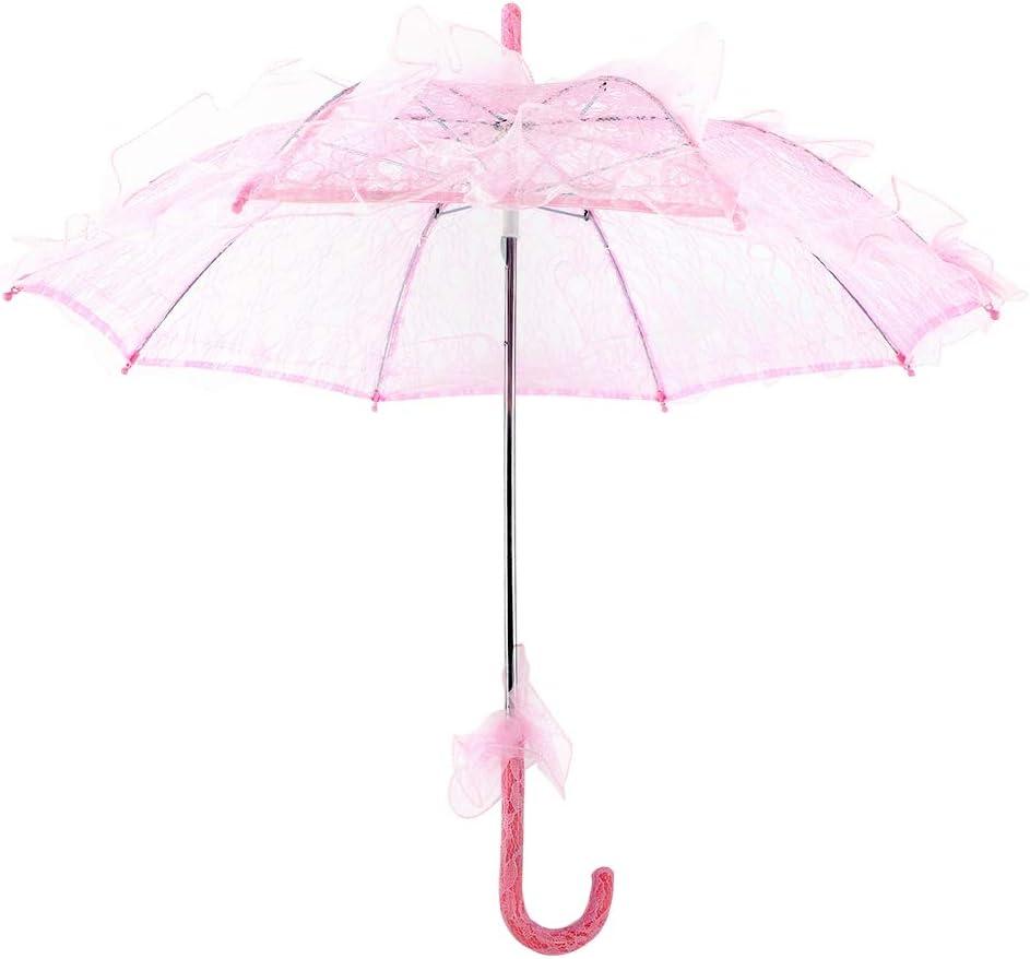 Fdit Bridal Lace Cotton Umbrella Parasol Costume for Wedding Parties Dancing Photography Prop(Pink)