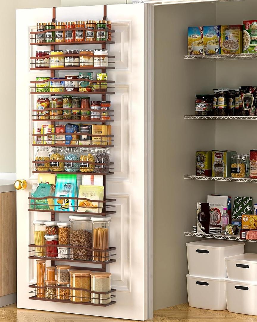 Moforoco Bronze 9-Tier Over The Door Pantry Organizer, Pantry Organization And Storage, Metal Hanging Spice Rack Shelves Door, Home & Kitchen Essentials, Laundry Room Bathroom Organization