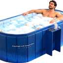 Portable Bathtub for Adult 59" Large Collapsible Cold Plunge Bathtub Foldable No Installation Ice Bath Tub for Shower Stall, Bathroom Hot SPA Soaking Standing Tub (OD 59''Lx42.5''Wx19.7''H,ID 59''Lx24.4''Wx19.7''H, Blue With Storage Rack)