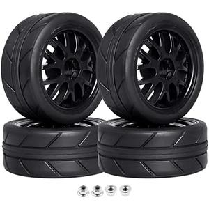 CrazyHobby Pre-Glued OD 2.56" 12mm Hex Wheels Rims & Rubber Tires 26mm for 1/10 Scale On Road Racing Car Drift RC Touring Car, Set of 4 (Color C)