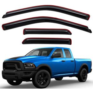 Lightronic 194101 Extra Durable Clip-on In-Channel Auto Vent Window Visors, Fits 2009-2010 Dodge Ram 1500, 2011-2018 Ram 1500, 2019-2024 Ram 1500 Classic, Quad Cab, UV-Protect Rain Guard, Smoke, 4-Pcs
