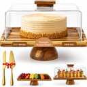 HOORIA Acacia Wood Cake Stand with Acrylic Cover, Rectangular Cake Stand with Lid, Wooden Dessert Serving Tray with Dome, Includes Cake Knife & Server for Cakes, Pastries, Fruit, Parties & Event