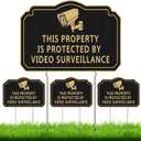 Leinuosen 4 Pcs This Property Is Protected by Video Surveillance Sign 14" x 10" Security Yard Sign Outdoor with Stake Corrugated Plastic Security Camera Sign No Trespassing Signs for Home Outdoor Lawn