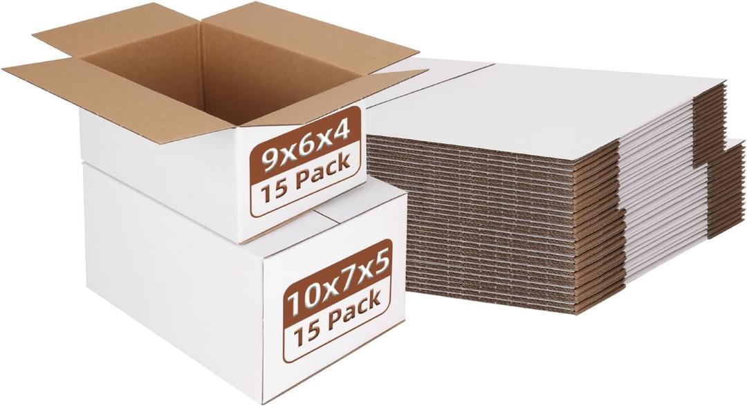 Hoikwo 30 Packs White Assorted Sizes Shipping Boxes of 10x7x5, 9x6x4
