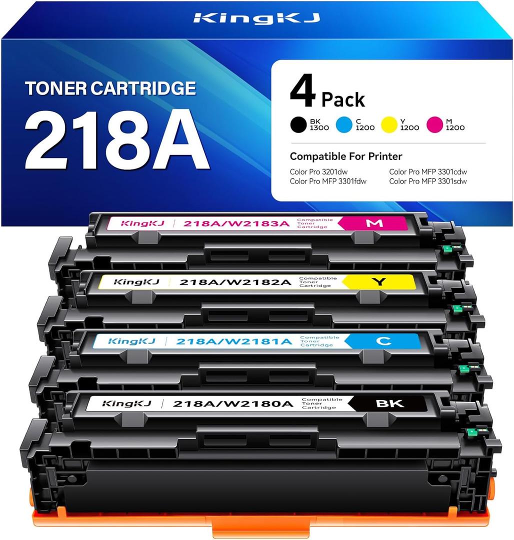 218A Toner Cartridges 4 pack Compatible for HP 218A W2180A 218X W2180X for Color Pro MFP 3301fdw 3201dw 3301sdw 3301cdw 3201 3301 Series Printer ink Scanner Copier W2181A W2182A W2183A Black (NO Chip) (218A Toner Cartridge 4-Pack)