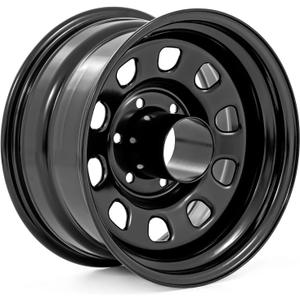 Rough Country Black Steel Wheel - 15x8, 5x4.5 Bolt Pattern, 19mm Offset, 3.30 Bore, Heavy-Duty D-Window Off-Road Rim for Trucks & Jeeps
