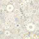 Wallpaper Peel and Stick Floral Wall Paper Removable Waterproof Gray/Yellow/Blue Contact Paper for Bedroom, Bathroom, Home Wall 17.3" x 393.7"
