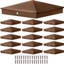 Dunzy 16 Pcs 6 x 6 Post Caps Aluminum Pyramid Decorative Fence Post Covers Works Only for Actual 5.5 x 5.5'' Wood Square Metal with Screws for Corridors Decks Mailbox Pole(Brown)