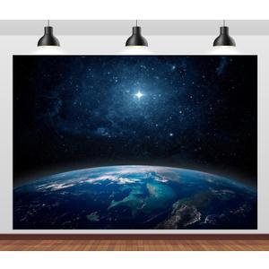 7x5ft Fabric Outer Space Backdrop The Planet Earth View from Space Blue Starry Sky Lone Star Background Universe Milky Way Backdrop for Space Theme Party Decorations Photo Props