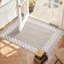 Small Area Rug 2x3 Modern Checkered Entry Rug Solid Color Scalloped Kitchen Rugs Washable Bedroom Doormat Non Slip Stain Resistant Bordered Throw Carpet for Living Room Nursery Laundry, Fog