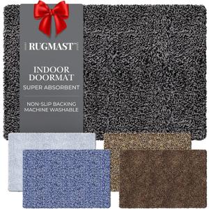 Premium Microfiber Indoor Door Mat  32"x48" Washable Entry Mat, Non-Slip, Waterproof Backing, Super Absorbent, Low Profile Entryway Doormat for Indoor Entrance (Black/Dark Gray Fibers)