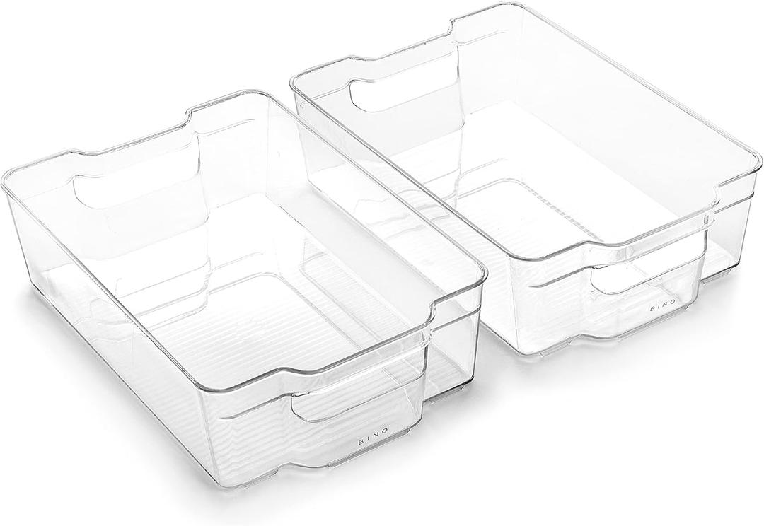 BINO | Stackable Storage Bins, Large - 2 Pack | THE STACKER COLLECTION | Clear Plastic Storage Bins | Built-In Handles | BPA-Free | Containers for Organizing Kitchen Pantry | Multi-Use Organizer Bins