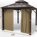 Gazebo Universal Replacement Privacy Curtain – Hugline 10' x 12' Gazebo Side Wall Outdoor Privacy Panel with Zipper (Khaki)