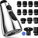 Kitchen Faucet Head Replacement 3 Modes with 12 Adapters, Pull Down Spray Head for Kitchen Faucet, Kitchen Sink Faucet Head G 1/2, Sprayer Head Replacement, Chrome