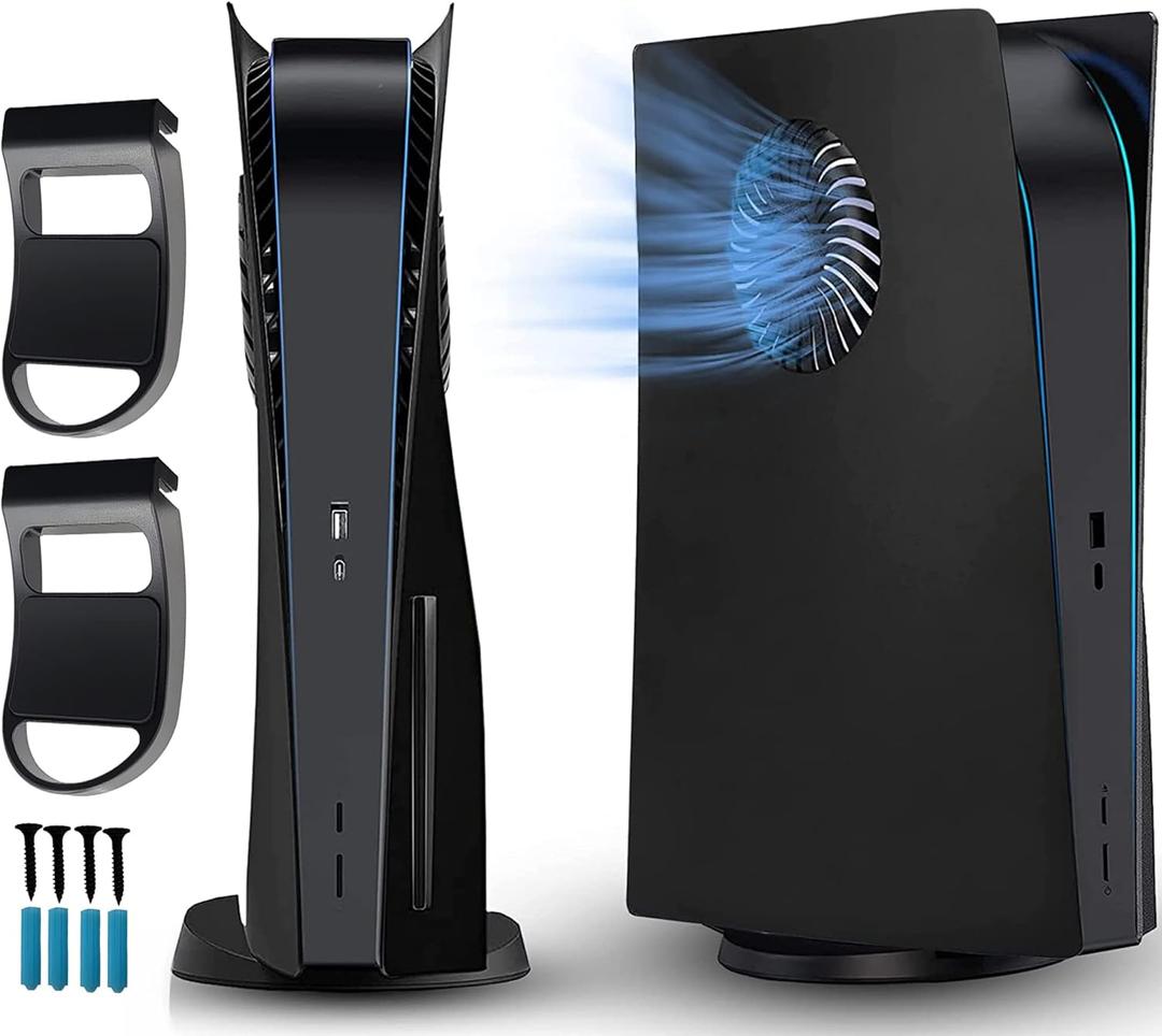 Faceplate for PS5 with Cooling Vent Face Plate Console Cover for Disc Edition DOBEWINGDELOU Replacement Side Plate Shell Accessories Hard Shockproof Anti-Scratch Dustproof ABS Case Black