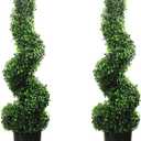 4FT Artificial Spiral Boxwood,Topiary Trees Artificial Outdoor-Indoor Outdoor Decor - Plastic Pots - Set of 2