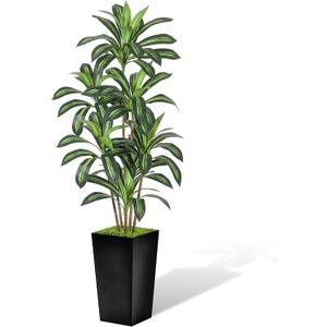 Realistic Artificial Indoor Plant Tree - Tall Fake Dracaena Potted Plant for Home Office Decor, Living Room & Bedroom - Lifelike Faux Plant Tree with Pot-Palm Tree (Black, 5FT)
