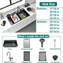 Waterfall Kitchen Sink, Top Mount/Drop-In Black Stainless Steel Single Bowl Workstation Sink, Large 3-in-1 Modern Multifunctional Kitchen Sink for Washing, Draining & Cutting (Black, 27 * 18in)