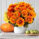 Fall Flowers Artificial Mums 2 Pcs 18 Heads Silk Chrysanthemums Fake Mums Faux Floral Bouquet Arrangements for Home Decor Indoor Outdoors Planter Pots Porch Wedding Autumn Decoration