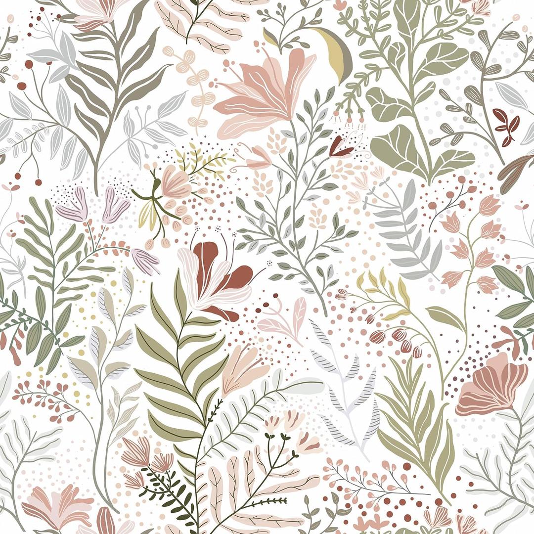 Safiyya Floral Peel and Stick Wallpaper Boho Contact Paper 17.3" x 197" Removable Self Adhesive Waterproof Wallpaper for Bathroom and Bedroom Botanical Modern Wall Paper Pink