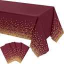 Tegeme 4 Packs Maroon and Gold Plastic Table Cloths for Parties Disposable Maroon Ramadan Mubarak Tablecloths Decoration with Gold Stamping Dot 108 x 54'' for Birthday Graduation Ramadan Party