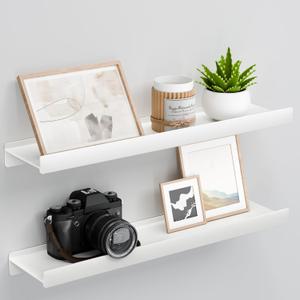 Floating Shelves for Wall, Wall Mounted Shelves with Lip for Storage, Metal Display Shelves for Home Decor, Kitchen/Living Room/Bedroom/Bathroom Shelf, White 20 inch 2 Pack