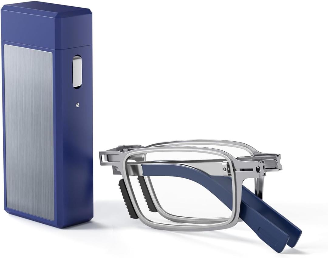 Durable Ultra Thin and Lightweight Folding Reading Glasses for Men Women, Blue Light Blocking Compact Computer Foldable Readers, Pocket Portable Sturdy Frame With Case Blue 2.25x