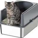 Booche High-Sided Stainless Steel Cat Litter Box,Stainless Steel Litter Box with Lid,Extra Medium Box,Easy-to-Clean Metal Litter Pan for Cats (20''L X 14''W X 12''H with Enclosure)