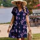 Zeagoo Dresses for Women 2026 Floral Dress for Women Shirt Trendy Dress for Women Casual Summer Dress V Neck T Shirt Dresses with Pockets Women Short Sleeve A Line Dresses Blue Sundress Purple S