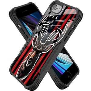 Compatible with iPhone se 2022 2023 6/7/8 Case Anti Slip Shockproof Hard PC Back Soft TPU Prevention Protective Case, Unique Design Fashion Print for Men Women - Flag Elk