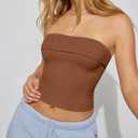 Tankaneo Womens Strapless Tube Tops Cropped Y2K Going Out Fitted Tank Tops | Summer Trendy, Layered Bandeau Shirts (Brown)