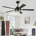 Fanbulous 52 Inch Ceiling Fan with Light and Remote,Downrod Mount Farmhouse Ceiling Fan for Bedroom, Quiet 6-Speed Reversible DC Motor, Rustic Black & Wood Finish Blades