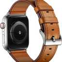 OUHENG Leather Bands Compatible with Apple Watch Band 45mm/49mm/44mm/46mm/42mm, Genuine Leather Strap Replacement for iWatch Series 11/9/10/8/7/6/5/4/3/2/1 & Ultra 3/2/1 & SE3 SE2 SE Men Brown Silver