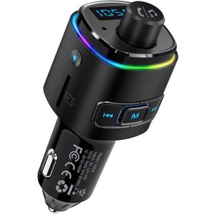 Nulaxy QC3.0 Bluetooth FM Transmitter for Car, Dual USB Charger Bluetooth 5.0 Car Adapter Wireless Radio with 7-Color LED Backlit Light, Hands-Free Calling, Support USB Drive TF Card - NX09