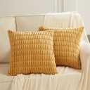 Fancy Homi 2 Packs Mustard Yellow Decorative Throw Pillow Covers 20x20 Inch for Living Room Couch Bed Sofa, Soft Striped Corduroy Square Cushion Case 50x50 cm, Rustic Farmhouse Boho Home Decor