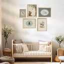 5Pcs Retro Vintage Animal Canvas Wall Art Nursery Decor Kids Painting Picture Wall Decor Farmhouse Animal Poster Print Artwork for Children's Bedroom Dining Room Home Decoration (12x16in)