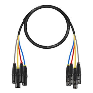 Phenyx Pro 4-Channel XLR Cable, 3 Ft Snake Cable, Balanced Microphone Cord, XLR Splitter, Color-Coded, 4-in-1 Design, 3-PIN Male to Female Patch Wire, w/OFC Copper (PCBL-4IN1-3)