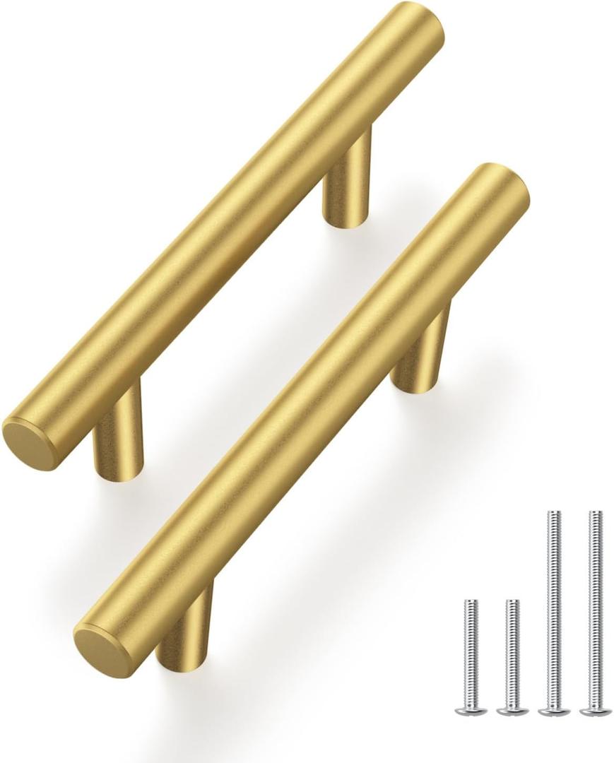 Haliwu 20 Pack Cabinet Handles Brass Gold Cabinet Pulls 3 Inch Hole Center Drawer Pulls Modern Bar Dresser Handles for Bathroom Kitchen Bedroom